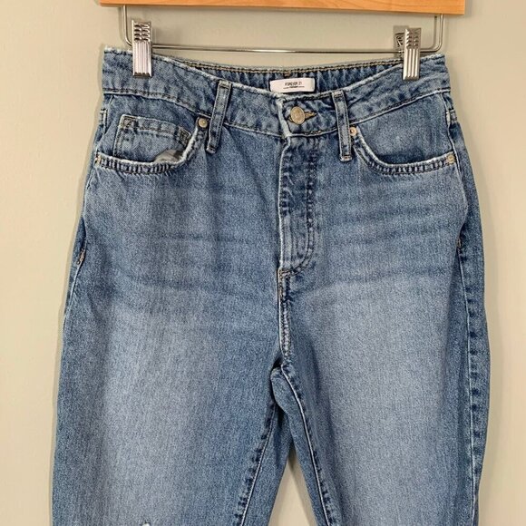 Forever21‎ high rise button fly distressed boyfriend medium wash denim jeans - Picture 2 of 11